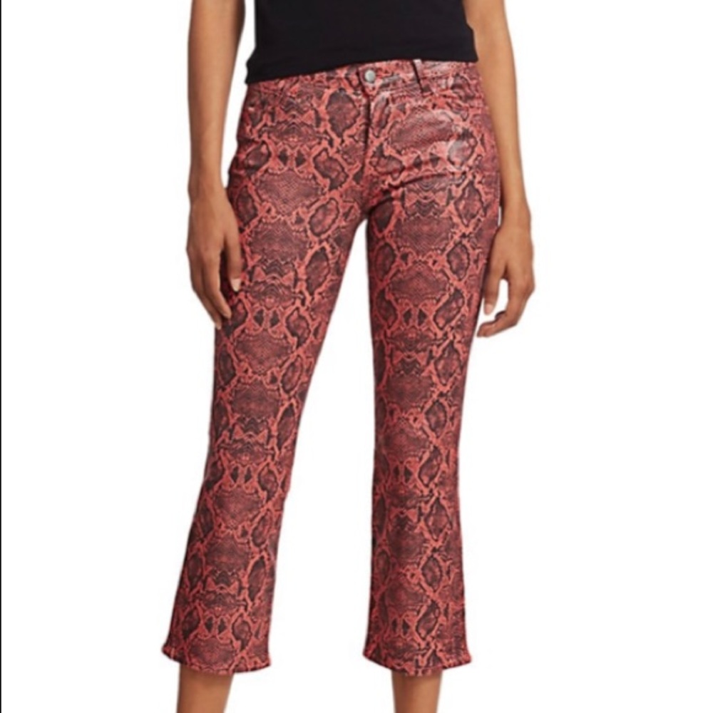 ✨BRAND NEW✨J BRAND RED SNAKESKIN PRINT MID-RISE CROP BOOT LEG JEANS